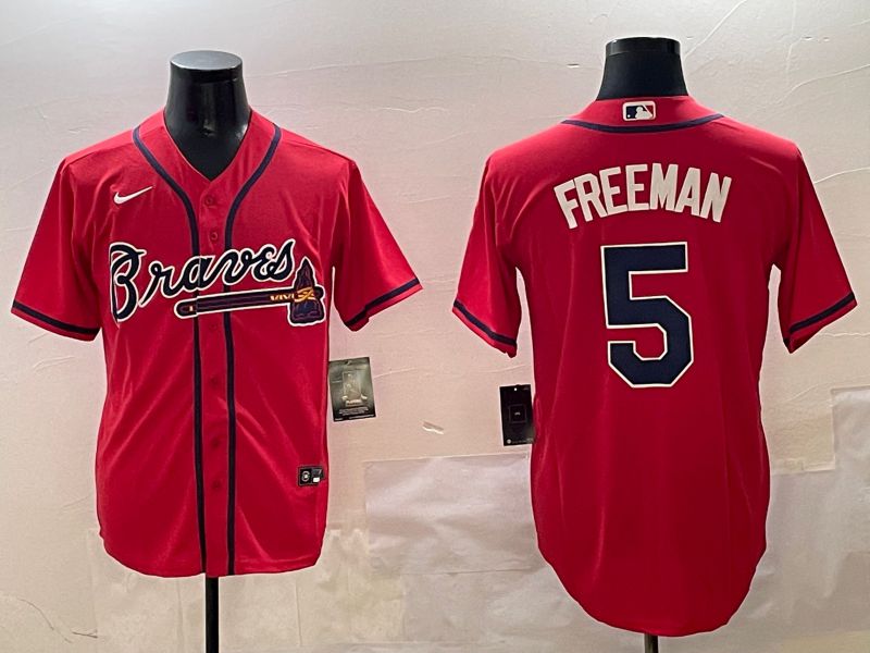 Men Atlanta Braves 5 Freeman Red Game 2025 Nike MLB Jersey style 1